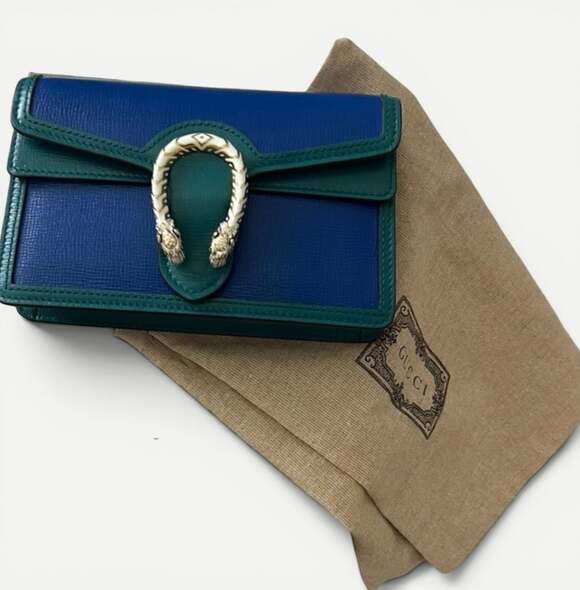 Gucci Handbags - Gucci Dionysus Super Mini Blue and Green Leather Chain Shoulder Bag